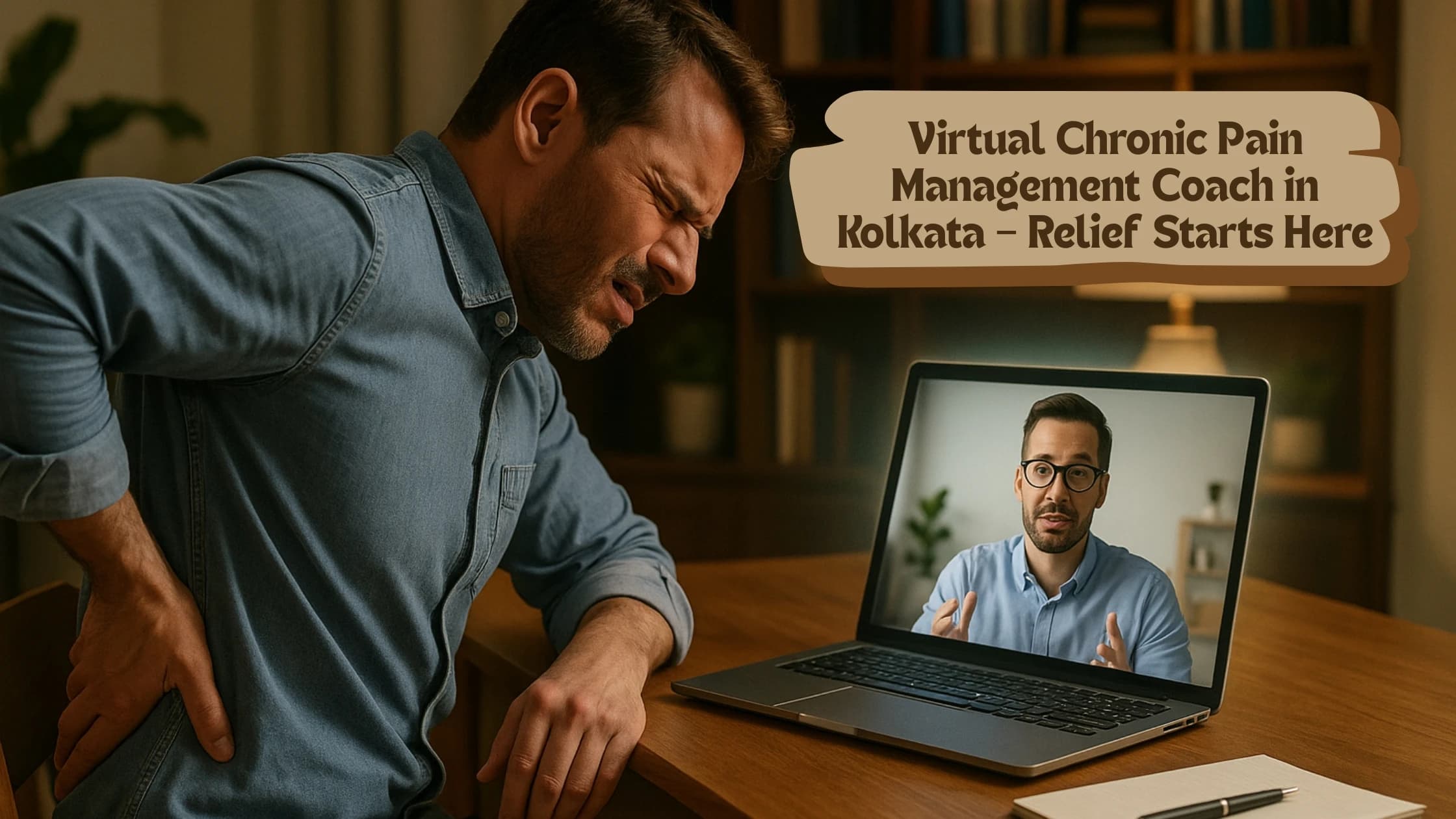 Dr. Dominique Leibbrandt conducting a virtual chronic pain management session for a patient in Kolkata