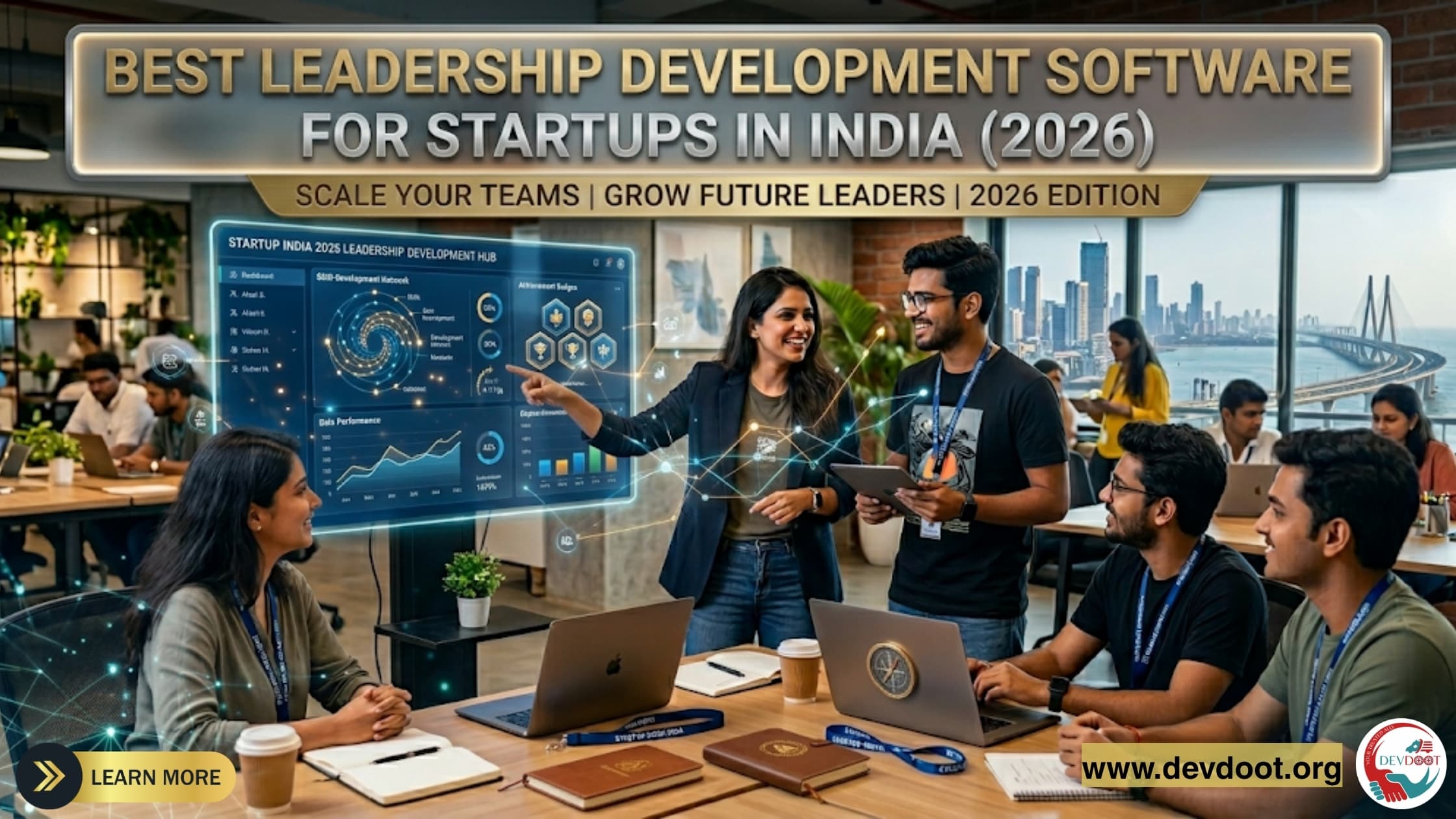 Leadership Development Software dashboard and team growth concept for startups in India